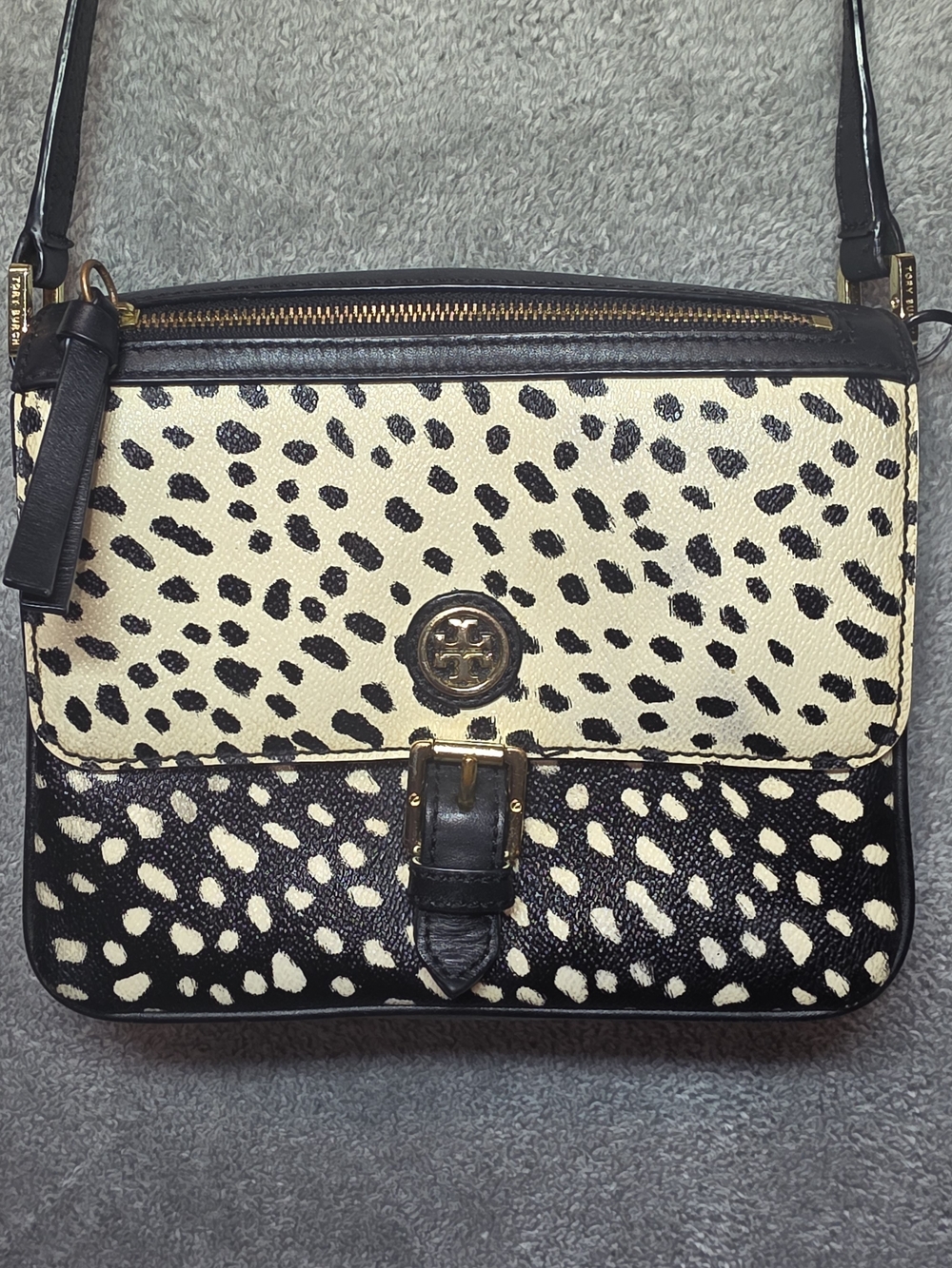 Tory Burch Black & Cream Animal-Print Crossbody Bag